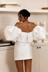 Dream Time Puffed Neckline Mini Dress Off White