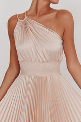 Calissa One Shoulder Pleated Midi Dress Champagne