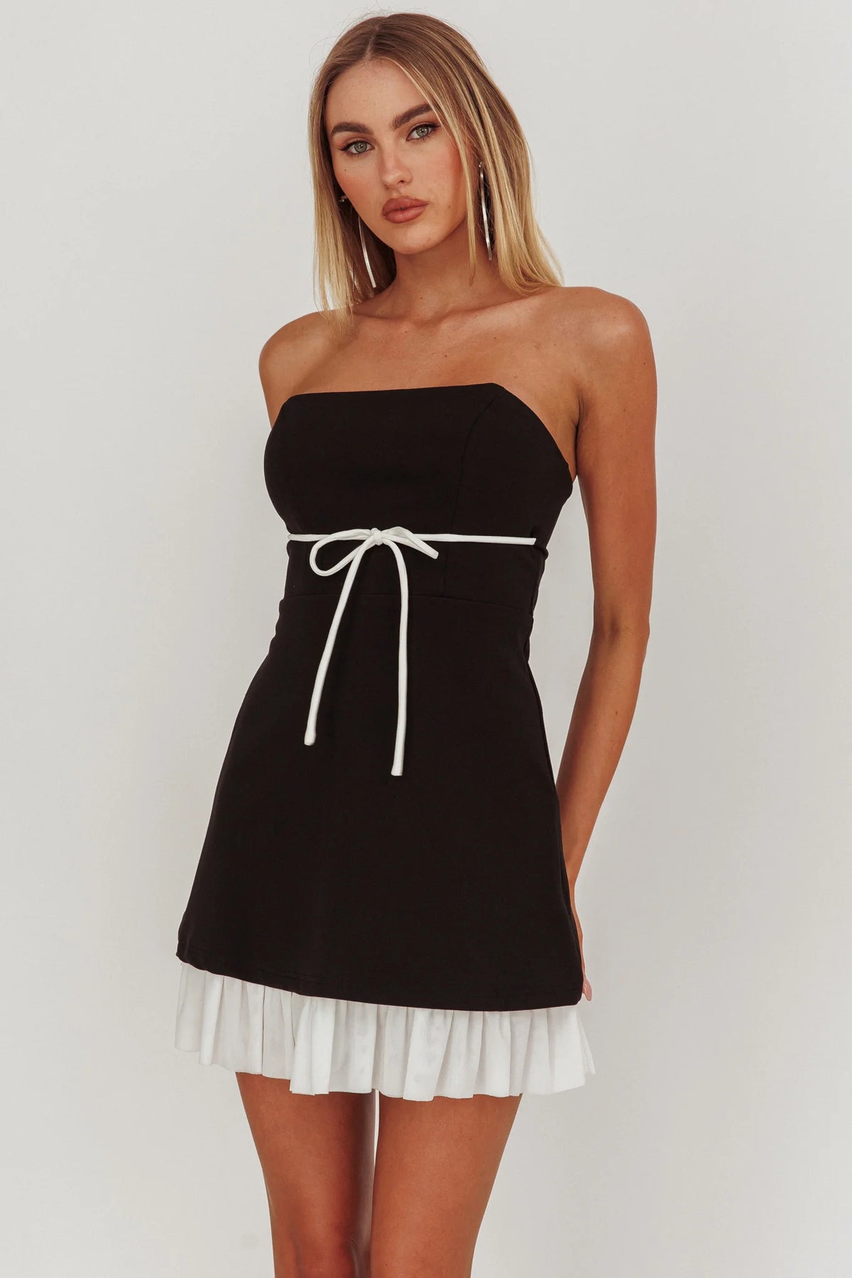 Statement Strapless String Tie Mini Dress Black