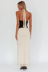 Milos Contrast Halter Maxi Dress Cream