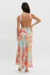 Casuarina Gathered Bust Midi Dress Blue