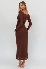In Blooms Off Shoulder Mesh Maxi Dress Chocolate
