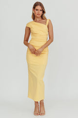 Dream Crush Asymmetric Neckline Midi Dress Lemon