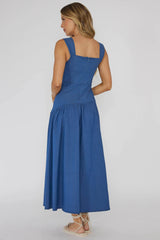 Pansy Flounce Hem Maxi Dress Blue