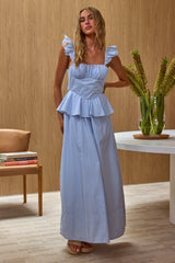 Provence Bloom Peplum Maxi Dress Blue