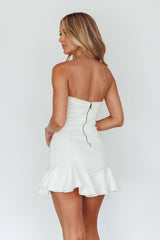 Cathlin Strapless Ruffle Hem Dress White