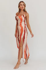 Blondine Cowl Bust Split Maxi Dress Peach