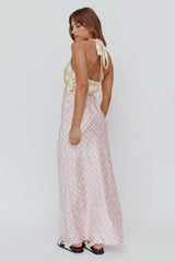 Lavara Halterneck Maxi Dress Checker Pink