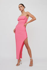 October Strapless Piping Midi Dress Hot Pink