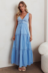 Joycelin V-Neck Eyelet Maxi Dress Blue