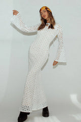 Kasia Long Sleeve Crochet Maxi Dress White