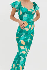 Park Avenue Flutter Sleeve Midi Dress Abstract Green