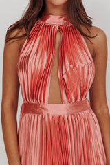 Monarch Pleated Satin Maxi Dress Rose