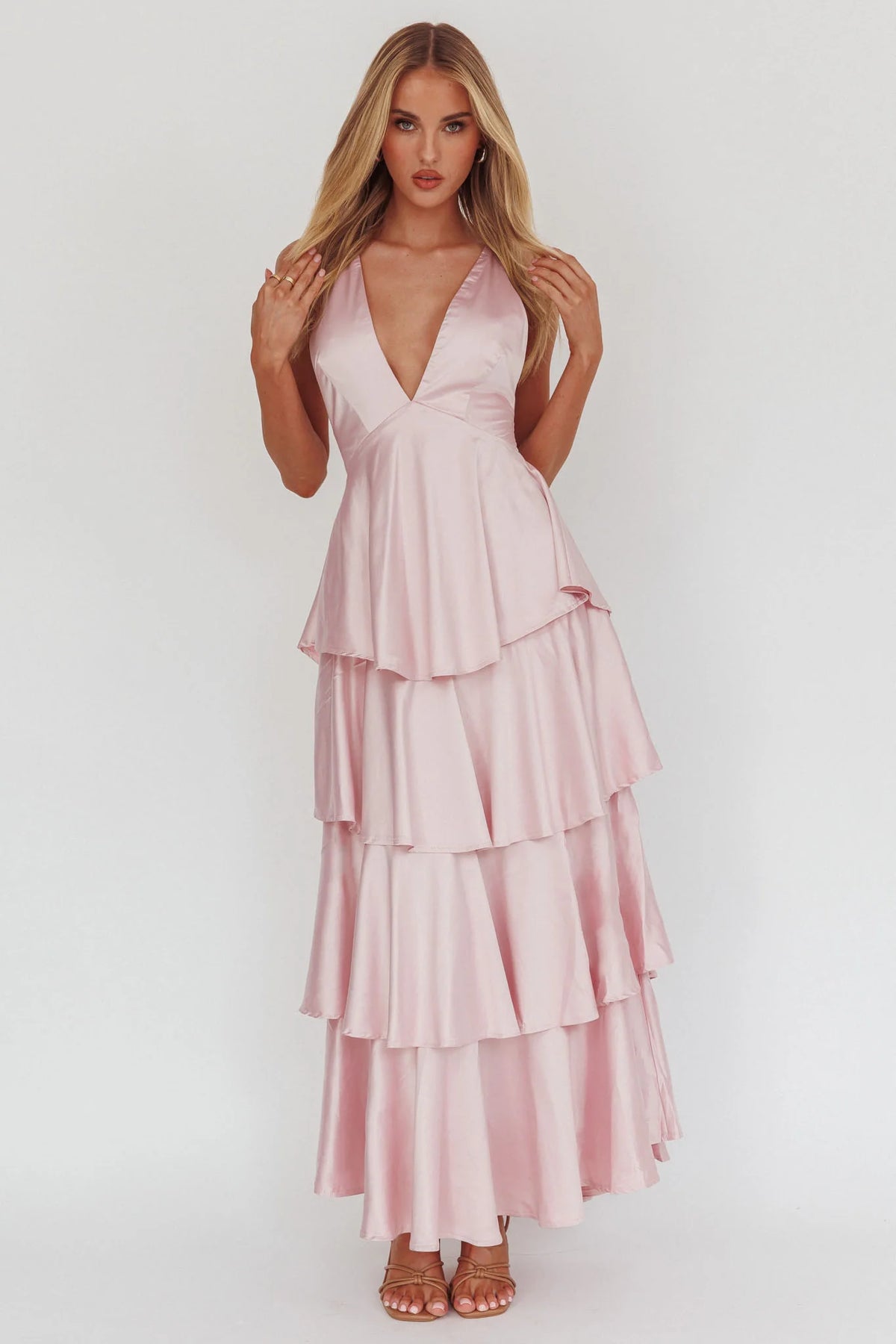 Auguste Tiered Frill Strappy Back Dress Blush