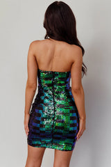 Tupelo Cut-Out Waist Sequin Mini Dress Green/Black