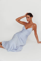 Kalaya Lace-Up Waist Midi Dress Light Blue