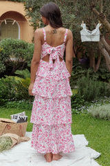 Provence Bloom Tiered Midi Dress Floral Pink