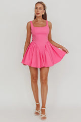 Verdant Square Neck Flared Mini Dress Fuchsia