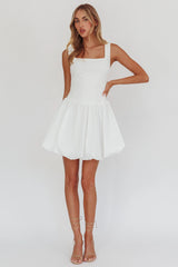 Like Art Square Neck Bubble Mini Dress White