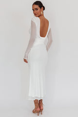Lustre Open Back Mesh Maxi Dress White