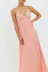 Slow It Down Lace Trim Maxi Dress Peach