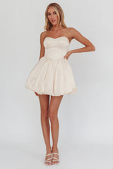 For Love Strapless Balloon Skirt Mini Dress Panna Cotta