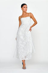 Well Wishing Textured Laced Back Midi Dress White