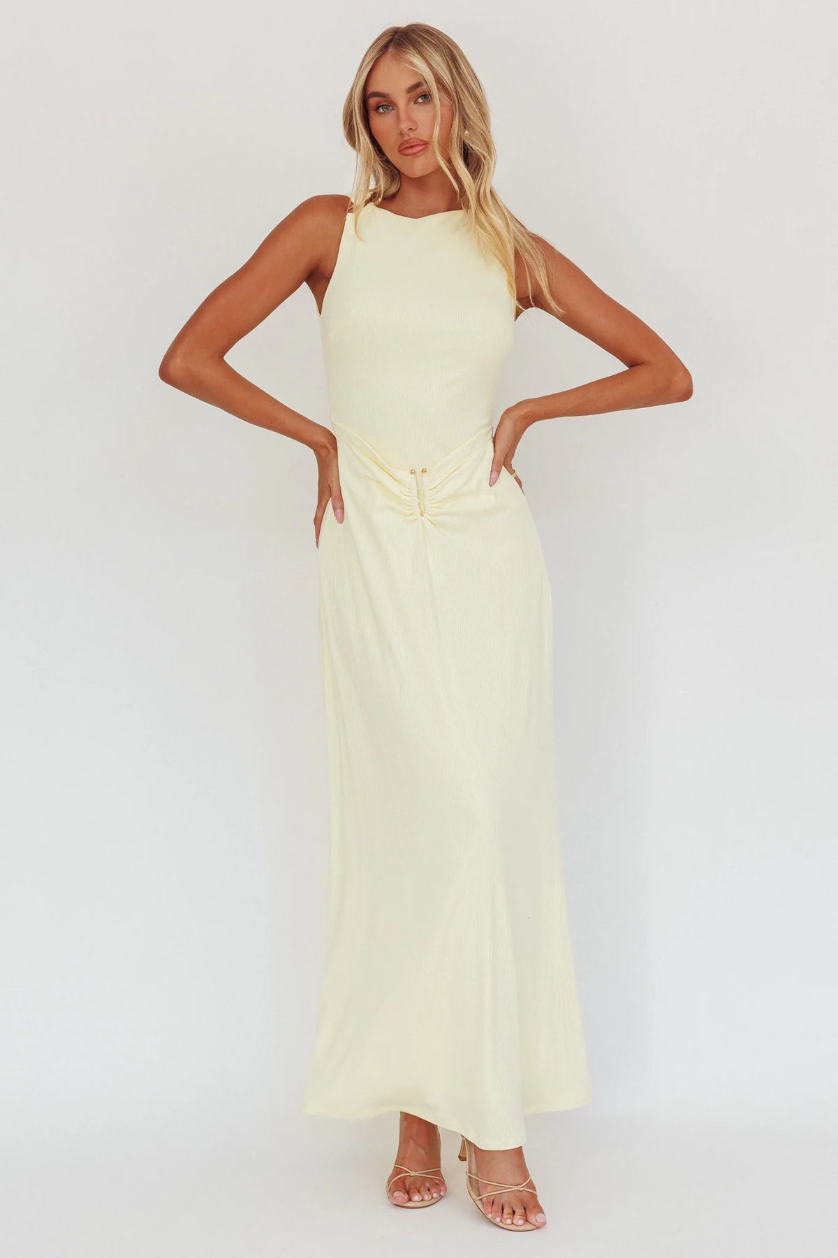Casino Gold Hardware Ribbed Maxi Dress Butter