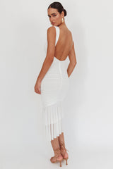 Nadia Sleeveless Ruched Midi Dress White
