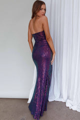 It's Fate Thigh Split Sequin Dress Navy Multi