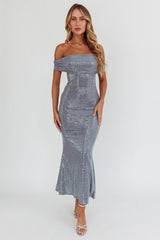 Kailey Off-Shoulder Maxi Dress Spangle Silver