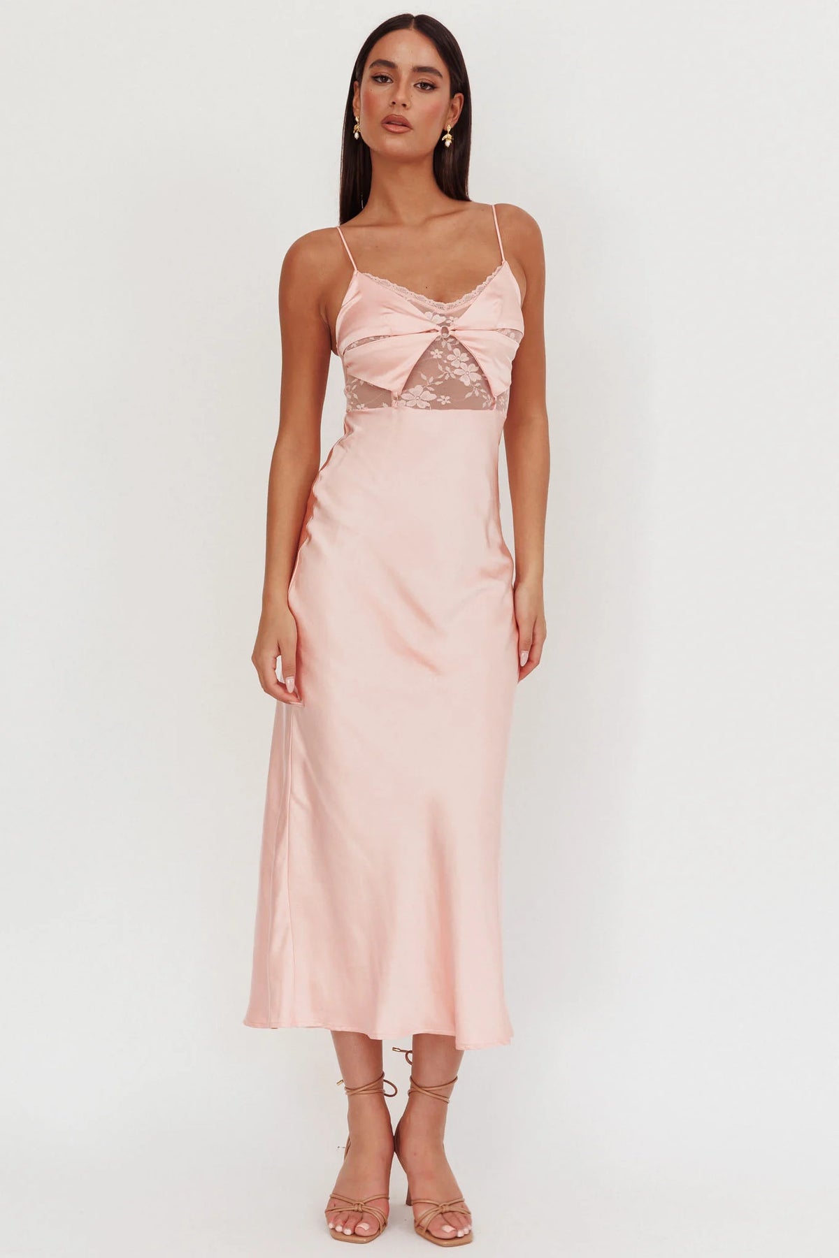 Impressions Lace Bodice Maxi Dress Peach