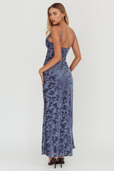 Well Versed Burnout Velvet Maxi Dress Slate Blue