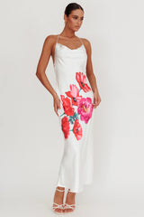 Seren Backless Cowl Neck Maxi Dress White