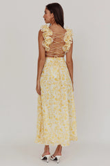 Madara Lace-Up Back Maxi Dress Floral Yellow