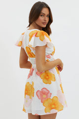 Carnivale Angel Sleeve Mini Dress Floral Orange