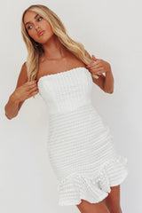 Zoey Lace Overlay Strapless Flounce Hem Mini Dress White