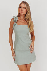 Annie Ruffle Shoulder Strap Mini Dress Olive