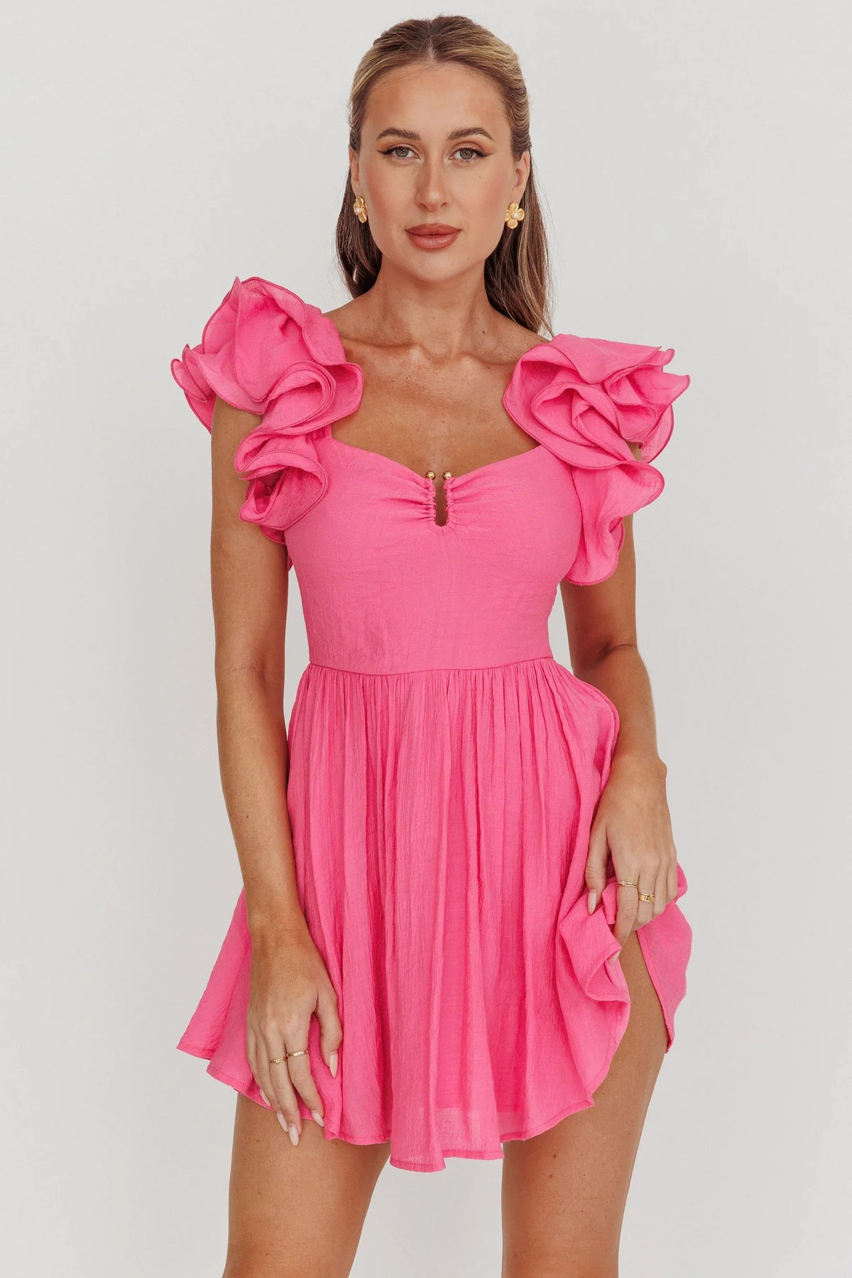 Sunday Dreams Ruffle Strap Mini Dress Pink