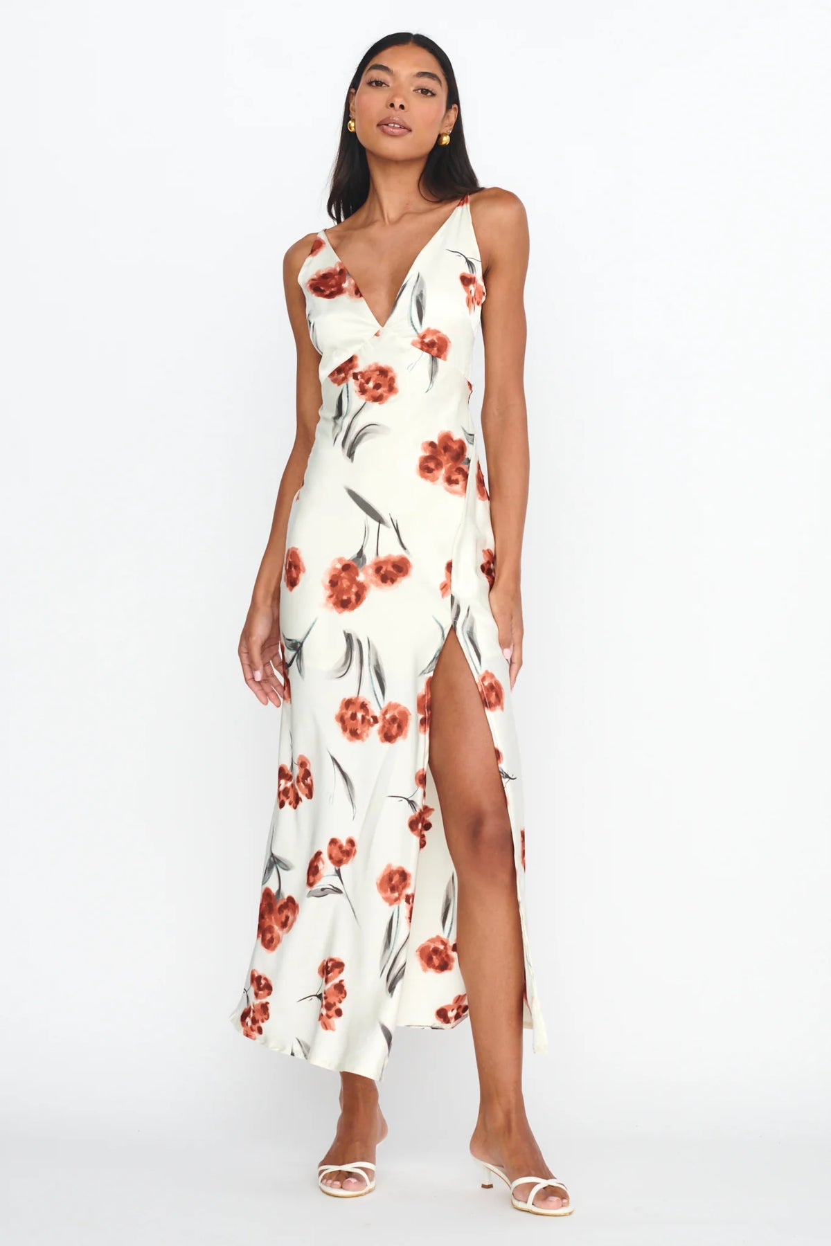 Corinna Tied Waist Split Dress Floral Poppy