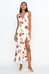 Corinna Tied Waist Split Dress Floral Poppy