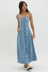 Laureen Pocket Maxi Dress Denim Blue