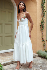 Rose Garden Floral Applique A-Line Midi Dress White