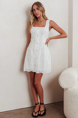Villanelle Faux Button Placket Eyelet Mini Dress White