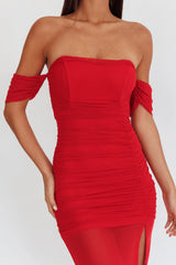 Melonie Off-Shoulder Mesh Maxi Dress Red