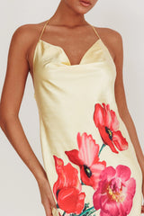 Seren Backless Cowl Neck Midi Dress Yellow