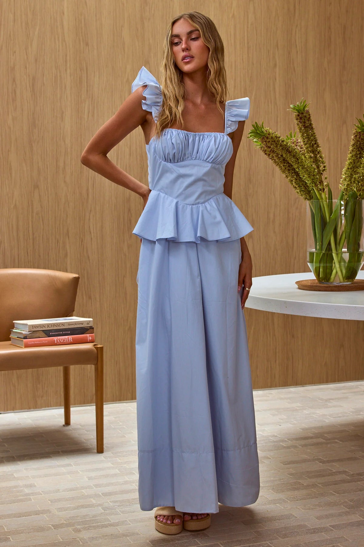 Provence Bloom Peplum Maxi Dress Blue