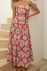 Common Ground Drop Waist Strapless Maxi Dress Floral Cream