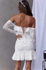 Mae Long Sleeve Sweetheart Crochet Lace Dress White