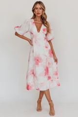 Elias Puff Sleeve Midi Dress Blush